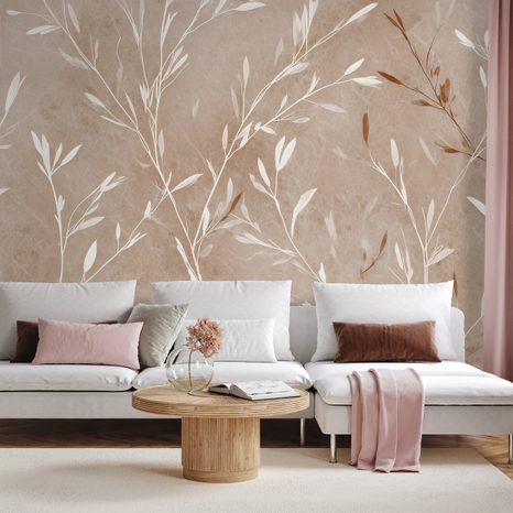 ZELFKLEVEND FOTOBEHANG FIJNE BEIGE TAKJES - FOTOBEHANG BLADEREN - FOTOBEHANG