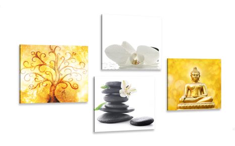 CANVAS PRINT SET FENG SHUI IN WHITE AND YELLOW DESIGN - SET OF PICTURES - PICTURES