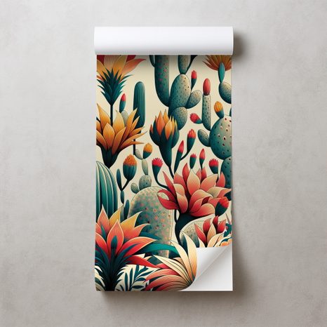SAMOLEPÍCÍ TAPETA BAREVNÉ KAKTUSY V POUŠTI - TAPETY KVĚTINY - TAPETY