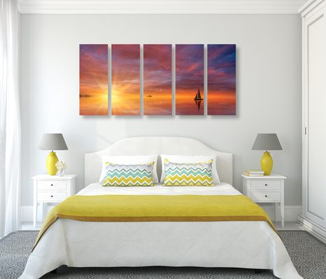 5-DÍLNÝ OBRAZ OPUŠTĚNÁ LOĎKA NA MOŘI - OBRAZY PŘÍRODY A KRAJINY - OBRAZY