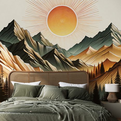 TAPETA HORSKÁ KRAJINA S VYCHÁZEJÍCÍM SLUNCEM - TAPETY VÝCHOD A ZÁPAD SLUNCE - TAPETY