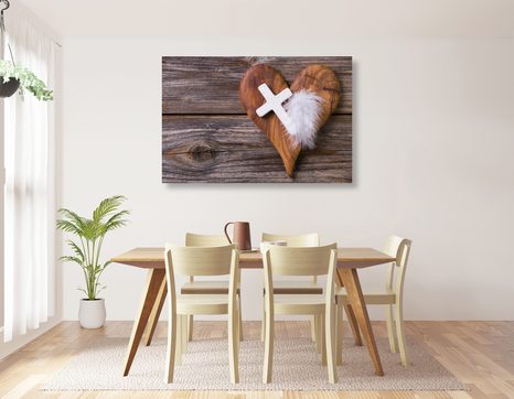 WANDBILD KREUZ AUF HÖLZERNEM HINTERGRUND - BILDER VON ENGELN - BILDER