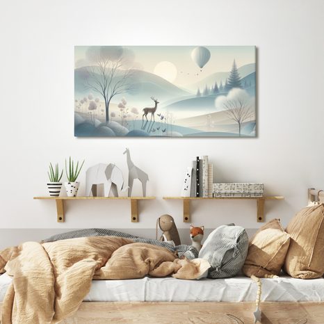 OBRAZ LESNÍ KRAJINA S JELENEM A HORAMI - PICTURES OF ANIMALS - PICTURES