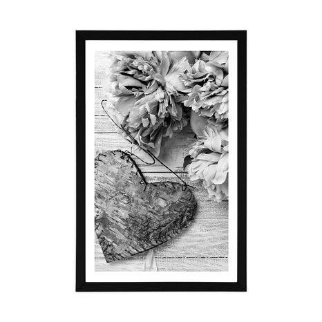 AFFICHE – PIVOINES ET CŒURS EN BOULEAU EN NOIR ET BLANC - NOIR ET BLANC - AFFICHES