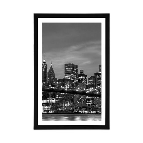 PLAGÁT S PASPARTOU ČIERNOBIELY MOST V BROOKLYNE - ČIERNOBIELE - PLAGÁTY