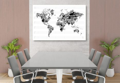 OBRAZ HUDEBNÍ MAPA SVĚTA V INVERZNÍ PODOBĚ - OBRAZY MAPY - OBRAZY