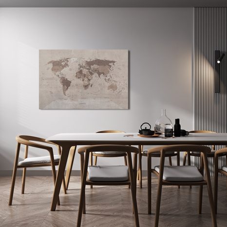 OBRAZ NA KORKU MAPA SVĚTA V ŠEDÉM PROVEDENÍ - PICTURES ON CORK - PICTURES