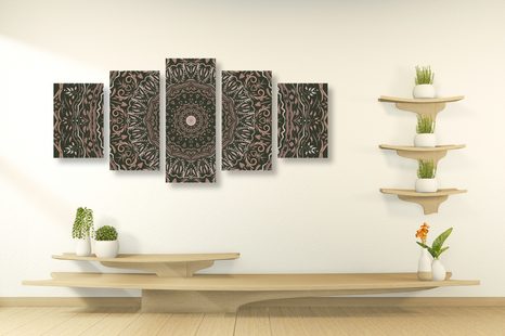 TABLOU 5-PIESE MANDALA ÎN STIL VINTAGE - TABLOURI FENG SHUI - TABLOURI