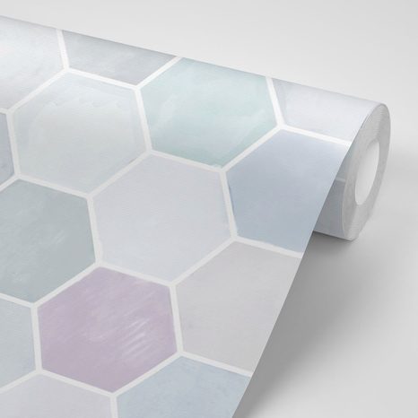 SAMOLEPIACA TAPETA ŠEDO-MODRÝ HEXAGÓN VZOR - SAMOLEPIACE TAPETY - TAPETY
