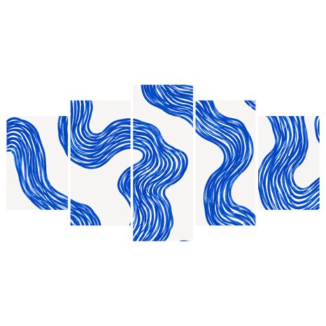 TABLEAU EN 5 PARTIES – LIGNES ONDULÉES BLEUES - IMAGES FORMES ABSTRAITES - TABLEAUX