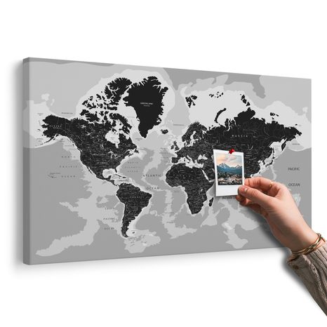 OBRAZ NA KORKU MODERNÍ ČERNOBÍLÁ MAPA - OBRAZY NA KORKU - OBRAZY