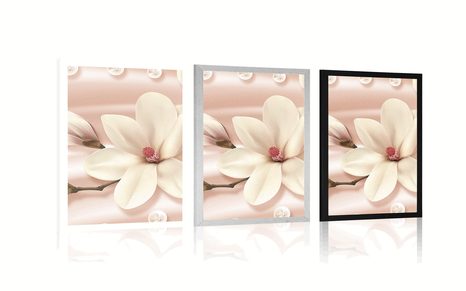 PLAKÁT LUXUSNÍ MAGNOLIE S PERLAMI - KVĚTINY - PLAKÁTY