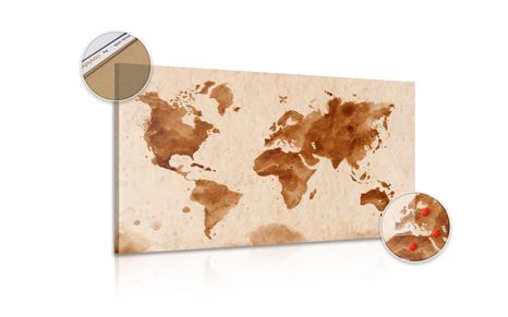 DECORATIVE PINBOARD WORLD MAP IN RETRO STYLE - PICTURES ON CORK - PICTURES