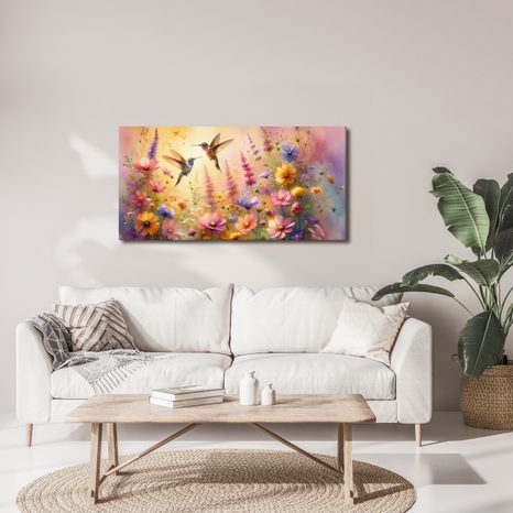 QUADRO SU TELA – DANZA DEI COLIBRÌ - QADRI DI UCCELLI - STAMPE E QUADRI