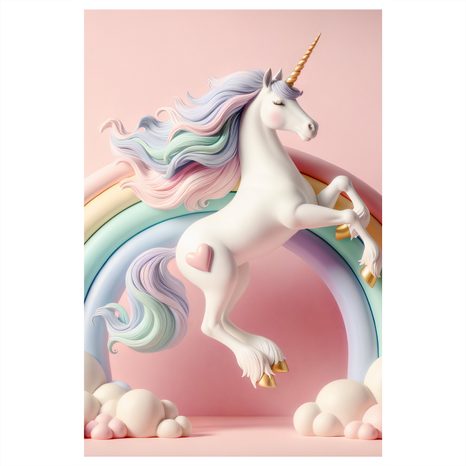 QUADRO SU TELA – MONDO ROSA CON UNICORNO E ARCOBALENO - QUADRI PER BAMBINI ANIMALI - STAMPE E QUADRI