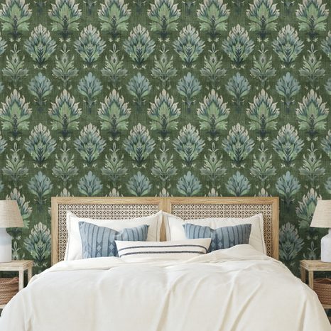 SAMOLEPÍCÍ TAPETA ZELENÉ VINTAGE ROSTLINNÉ ORNAMENTY - VZOROVANÉ TAPETY - TAPETY