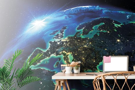 FOTOTAPETE STRAHLENDER BLAUER PLANET - UNIVERSUM- UND STERNE-TAPETEN - TAPETEN