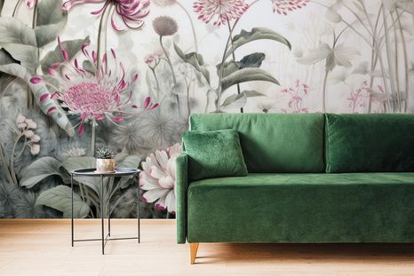 SELBSTKLEBENDE TAPETE IN NATUR GEHÜLLTE BLUMEN MIT ROSA KONTRAST - SELBSTKLEBENDE TAPETEN - TAPETEN