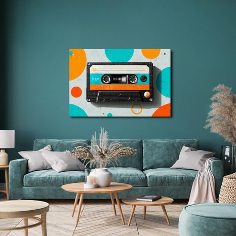 WANDBILD RETRO-KASSETTE MIT KREISEN - MUSIKBILDER - BILDER