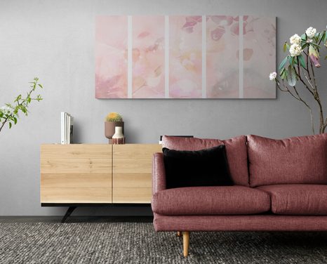 5-TEILIGES WANDBILD HERBSTBLÄTTER IN ROSA - BILDER BÄUME UND LAUB - BILDER