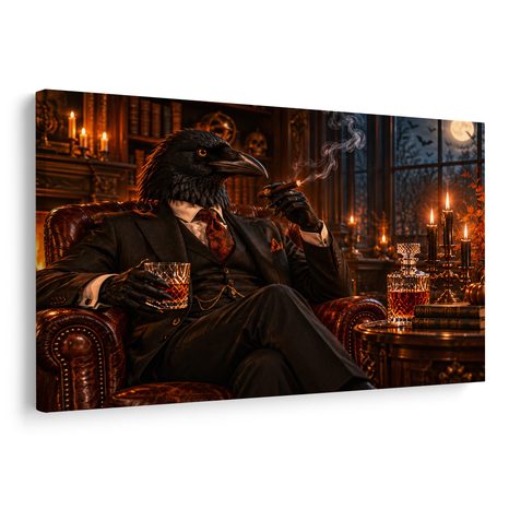 QUADRO SU TELA – GENTILUOMO CORVO CON SIGARO - QUADRI HALLOWEEN E HORROR - STAMPE E QUADRI
