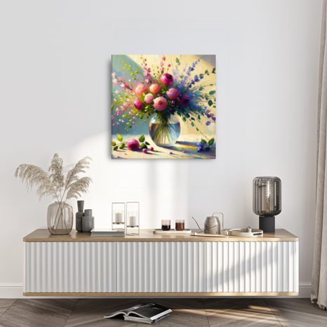 QUADRO SU TELA – FIORI COLORATI NELLA LUCE DEL MATTINO - QADRI DI ROSE - STAMPE E QUADRI