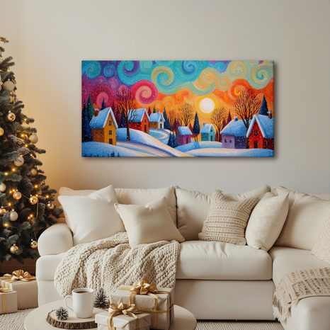 WANDBILD WEIHNACHTLICHES MÄRCHEN BUNTER HÄUSER - WEIHNACHTS- UND WINTERBILDER - BILDER