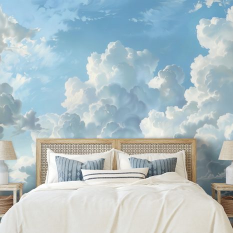 TAPET AUTOADEZIV NORI ALBI PUFOȘI PE CER ALBASTRU - TAPET NATURĂ - TAPETURI