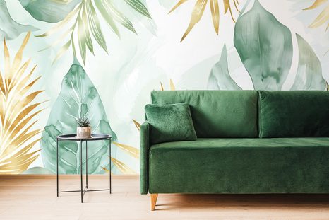SAMOLEPIACA TAPETA PASTELOVÉ ZELENO-ZLATÉ LISTY - SAMOLEPIACE TAPETY - TAPETY