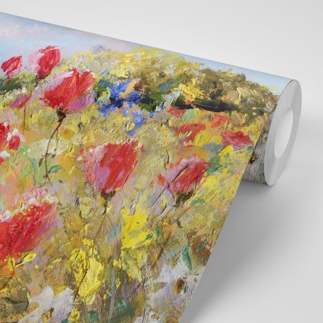 SAMOLEPÍCÍ TAPETA MALOVANÉ MÁKY NA LOUCE - OBRAZY - TOTÁLNÍ VÝPRODEJ 🔥