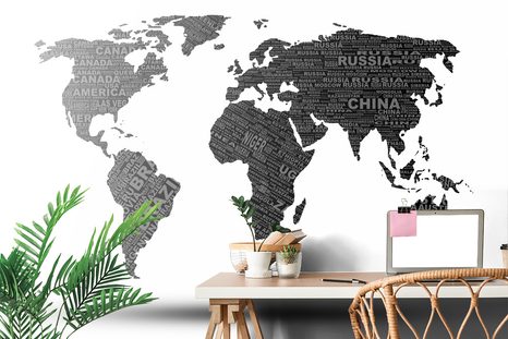 SAMOLEPÍCÍ TAPETA ČERNOBÍLÁ MAPA SVĚTA - SAMOLEPÍCÍ TAPETY - TAPETY