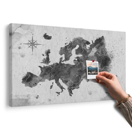 OBRAZ NA KORKU RETRO MAPA EURÓPY V ČIERNOBIELOM PREVEDENÍ - OBRAZY NA KORKU - OBRAZY