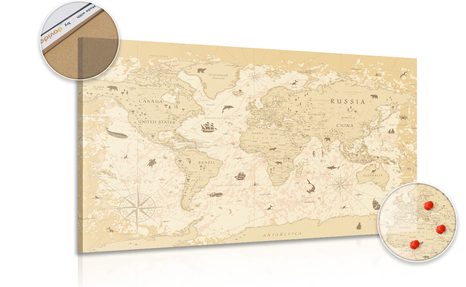 PICTURE ON CORK MAP IN BEIGE DESIGN