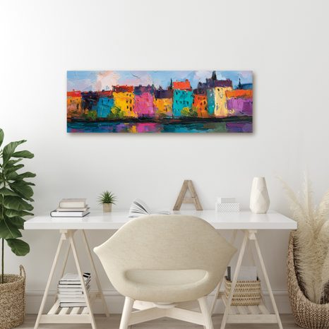 SLIKA ŽIVE BOJE GRADSKE SCENOGRAFIJE - ŠARENE KUĆE - SLIKE