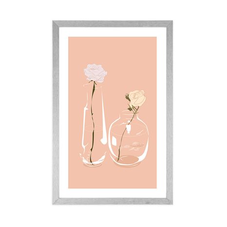 PLAKÁT S PASPARTOU MINIMALISTICKÉ KVĚTINY VE VÁZE - VÁZY - PLAKÁTY