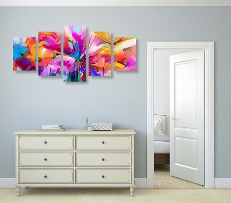 TABLOU 5-PIESE FLORI COLORATE ABSTRACTE - TABLOURI ABSTRACTE - TABLOURI