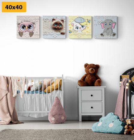 SET OBRAZŮ ZVÍŘÁTKA V DĚTSKÉM PROVEDENÍ - SESTAVY OBRAZŮ - OBRAZY