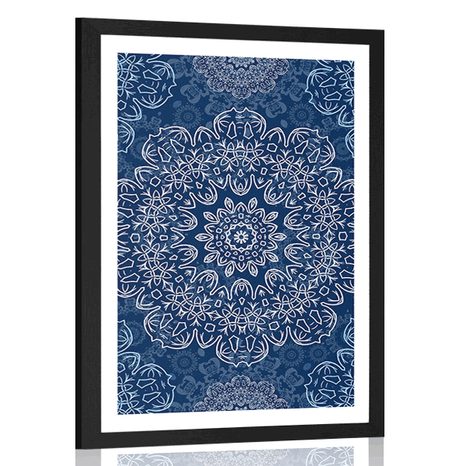 POSTER MIT PASSEPARTOUT BLAUES MANDALA MIT ABSTRAKTEM MUSTER - FENG SHUI - POSTER