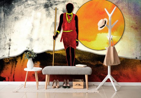 CARTA DA PARATI – CACCIATORE AFRICANO - CARTA DA PARATI IMITAZIONE DI DIPINTI - CARTA DA PARATI