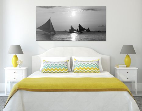 OBRAZ NÁDHERNÝ ZÁPAD SLUNCE NA MOŘI V ČERNOBÍLÉM PROVEDENÍ - ČERNOBÍLÉ OBRAZY - OBRAZY