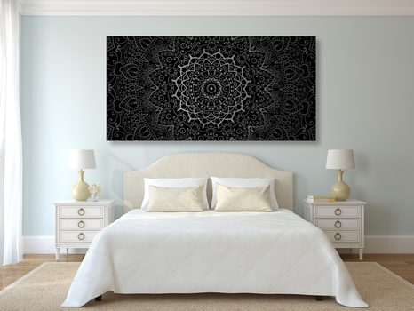 OBRAZ VINTAGE MANDALA W STYLU INDYJSKIM W WERSJI CZARNO-BIAŁEJ - OBRAZY CZARNO-BIAŁE - OBRAZY