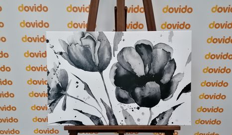 WANDBILD WUNDERSCHÖNE SCHWARZ-WEISSE TULPEN IM INTERESSANTEN DESIGN - SCHWARZ-WEISSE BILDER - BILDER