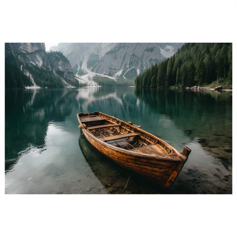 QUADRO SU TELA – BARCA SU LAGO DI MONTAGNA - QUADRI LAGHI - STAMPE E QUADRI
