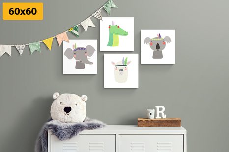 SET OBRAZŮ ROZTOMILÁ ZVÍŘÁTKA S PÍRKEM - SESTAVY OBRAZŮ - OBRAZY