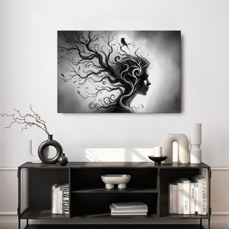 OBRAZ ČERNOBÍLÝ PORTRÉT SE STROMEM ŽIVOTA - OBRAZY STROMY ŽIVOTA - OBRAZY