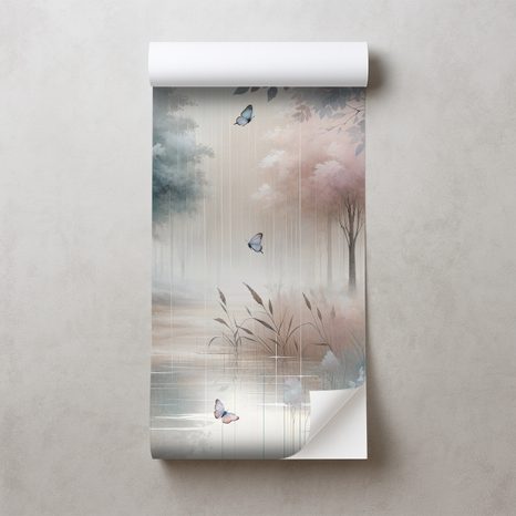 SAMOLEPÍCÍ TAPETA JEMNÝ LESNÍ SEN S MOTÝLY - TAPETY LES - TAPETY