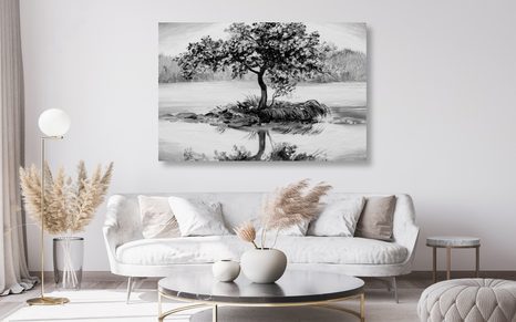 OBRAZ ORIENTÁLNÍ TŘEŠEŇ V ČERNOBÍLÉM PROVEDENÍ - ČERNOBÍLÉ OBRAZY - OBRAZY