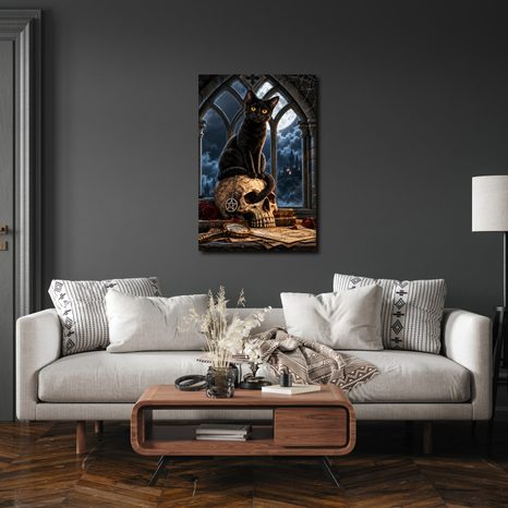 WANDBILD GEHEIMNISVOLLE KATZE IM GOTISCHEN STIL - HALLOWEEN- UND HORROR-BILDER - BILDER