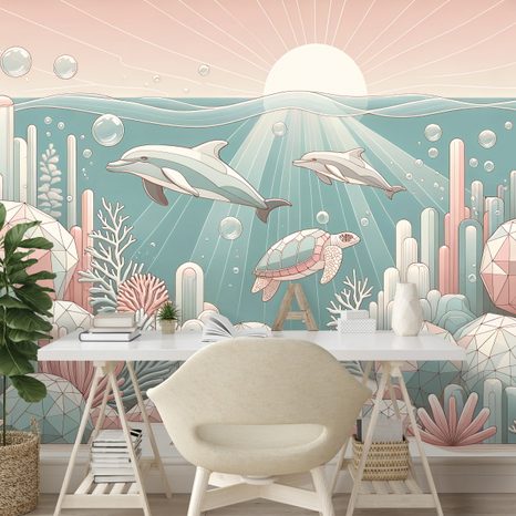 TAPETE UNTERWASSERWELT IN PASTELLFARBEN - KINDERTAPETEN - TAPETEN