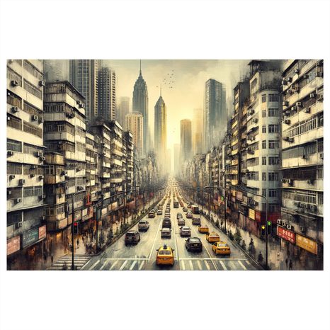 OBRAZ MĚSTSKÁ ULICE PŘI ZÁPADU - OBRAZY MĚSTA - OBRAZY